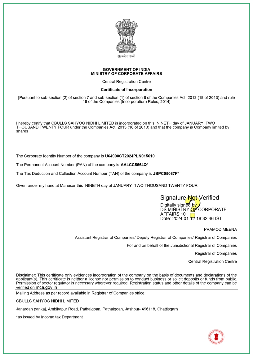 Certificate of Incorporation